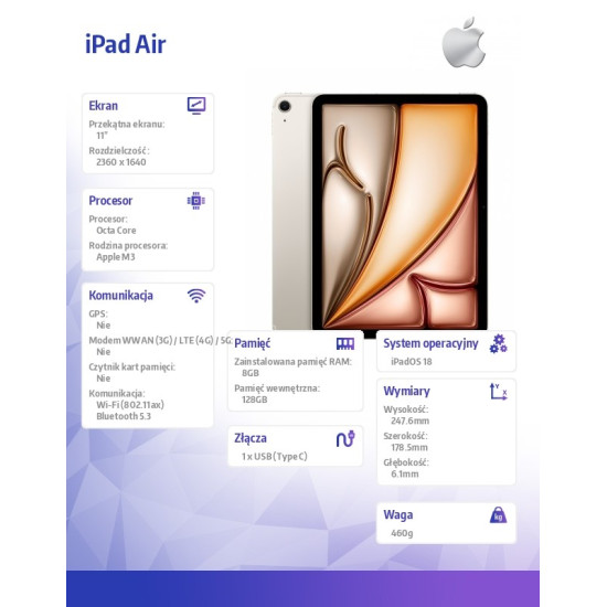 iPad Air 11 cali WiFi 128GB Złoty