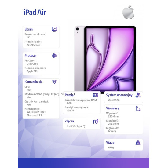 iPad Air 13 cali WiFi 128GB Fioletowy