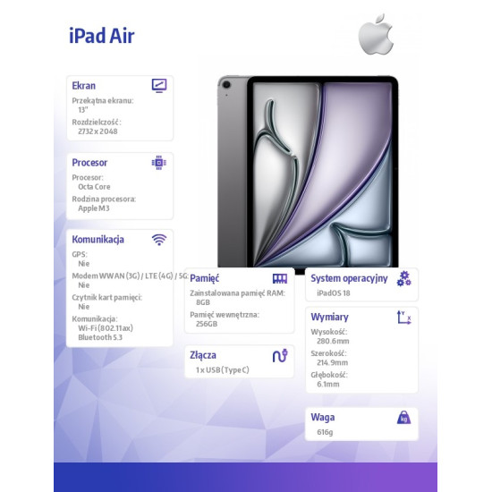 iPad Air 13 cali WiFi 256GB Szary