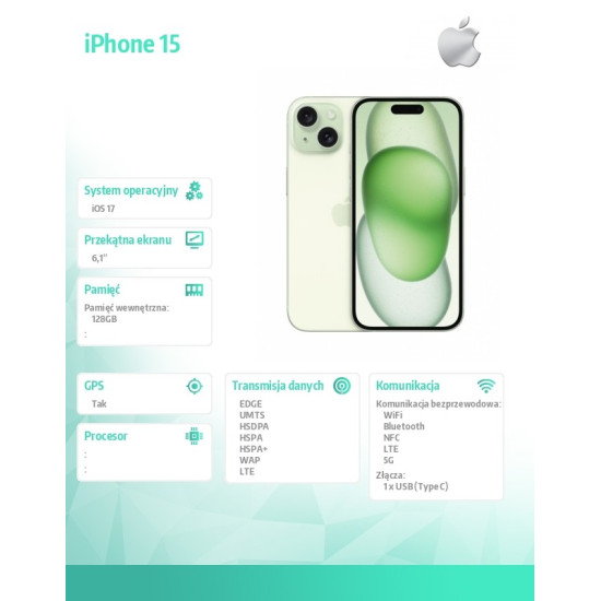 iPhone 15 128GB - Zielony