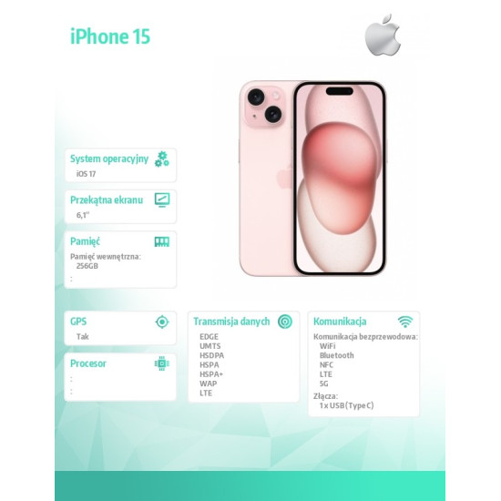 iPhone 15 256GB - Różowy