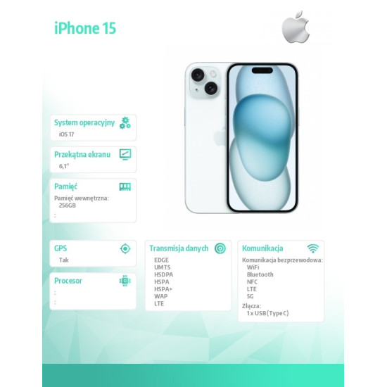 iPhone 15 256GB - Niebieski