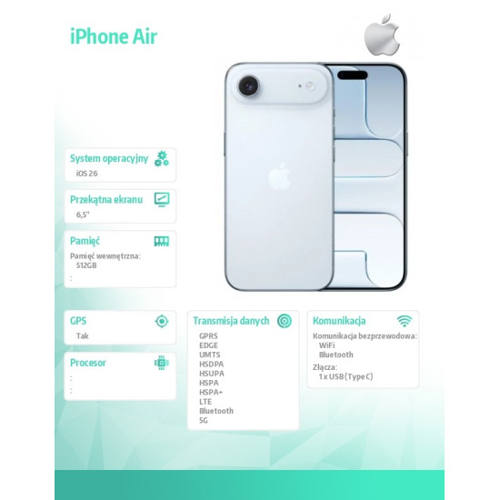 iPhone Air Błękitny 512 GB