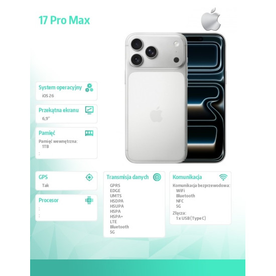 iPhone 17 PRO MAX Silver 1TB