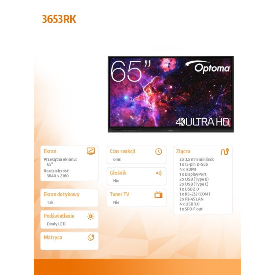 Monitor interaktywny 65 cali IFPD 3653RK H1F0H06BW101 