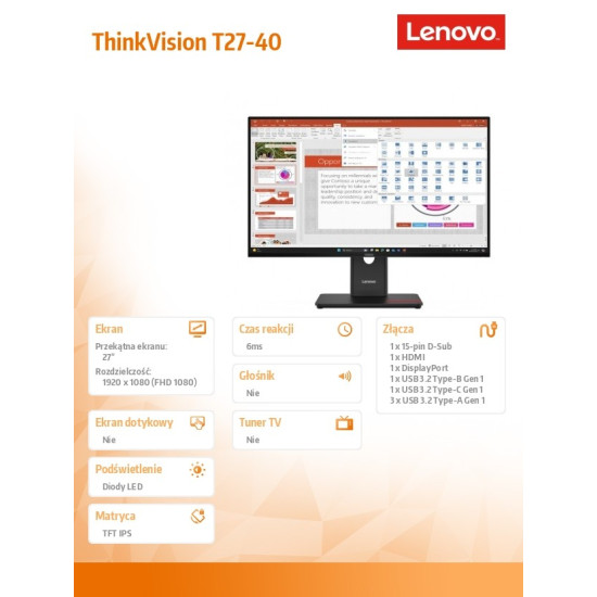 Monitor ThinkVision T27-40 27 cali 64A5MAT6EU 