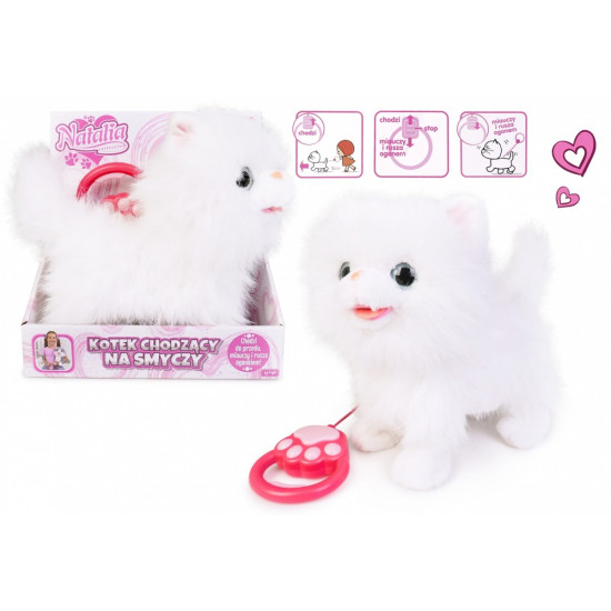 Maskotka interaktywna Kot chodzący na smyczy biały