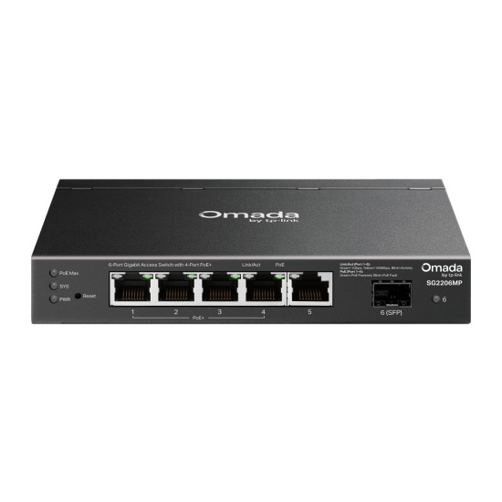 Przełącznik SG2206MP Omada, 6 portów gigabitowych w tym 4 porty PoE+ 