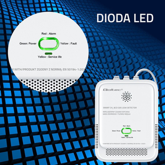 Czujnik wycieku gazu i tlenku węgla | alarm 85dB | LED 