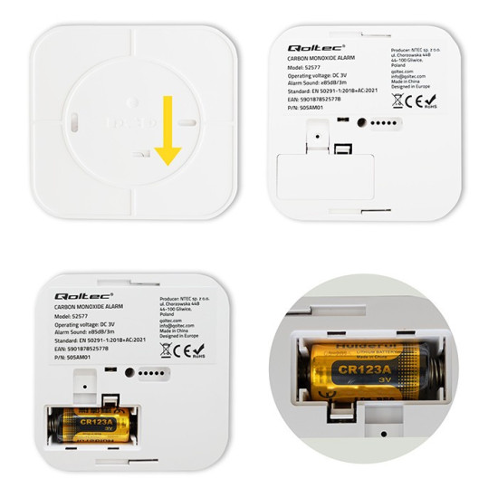Czujnik tlenku węgla z baterią | alarm 85dB | LED 