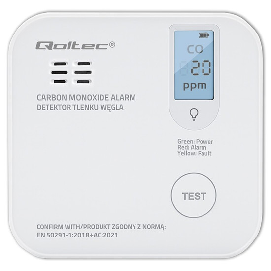 Czujnik tlenku węgla z baterią | alarm 85dB | LED 