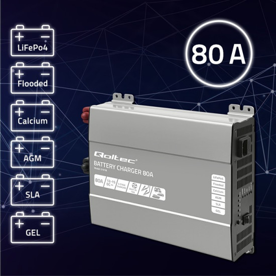Inteligentna ładowarka do akumulatorów LiFePO4 AGM GEL SLA | 80A | 12V 