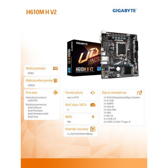 Płyta główna H610M H V2 s1700 2DDR5 HDMI/DSUB M.2 mATX 