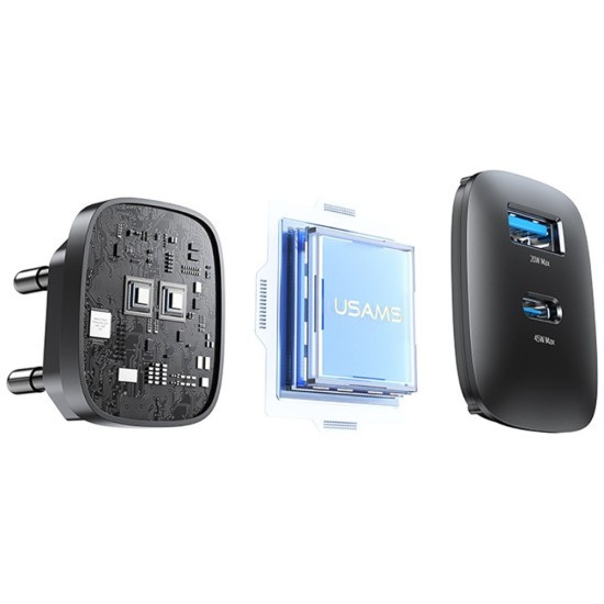 Ĺadowarka sieciowa T66 45W CC290 GaN Fast charge 1xUSB-A 1xUSB-C srebrny 