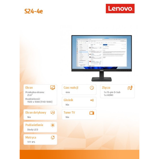 Monitor ThinkVision S24-4e 23.8 64B5KAT1EU