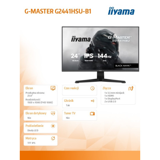 Monitor 23,8 cala G2441HSU-B1 IPS,FHD,144Hz,1ms,2xUSB,350cd,HDMI,DP 