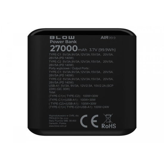 PowerBank AIR99.9 PD+QC 140W 27000mAh Czarny 