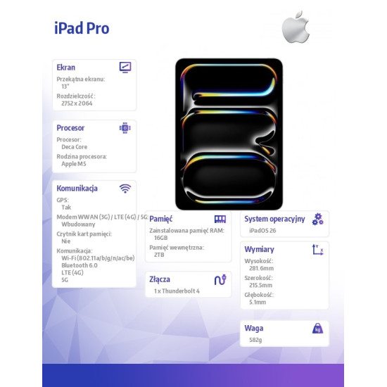 iPad Pro 13-calowy Wi-Fi + Cellular 2 TB ze szkłem o nanoteksturze - Srebrny