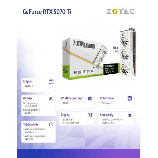 Karta graficzna GeForce RTX 5070 Ti SOLID CORE OC 16GB GDDR7 256bit 3DP/HDMI biała