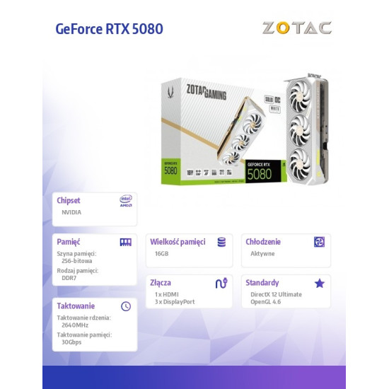 Karta graficzna GeForce RTX 5080 SOLID OC 16GB GDDR7 256bit 3DP/HDMI biała