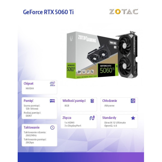Karta graficzna Geforce RTX 5060 Ti 8GB TWIN EDGE OC GDDR7 128bit 3DP/HDMI