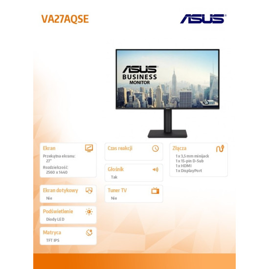 Monitor 27 cali VA27AQSE IPS 75Hz HDMI DP VGA 