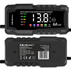 Mikroprocesorowa ładowarka 12V 6A | Prostownik z funkcją naprawy do akumulatora AGM GEL LiFePO4 | LCD 