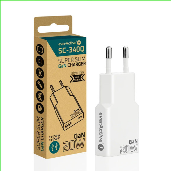 Ładowarka sieciowa SUPER SLIM QC 3.0 20W 1XUSB 1XUSB-C biała SC-340Q