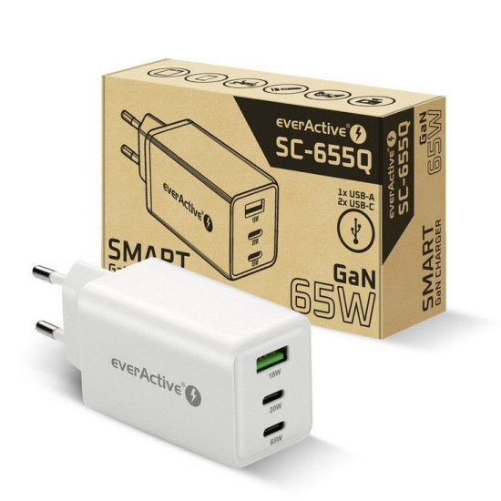 Ładowarka sieciowa GAN QC 4+ 65W 1XUSB 2XUSB-C biała SC-655Q