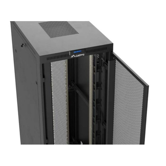 Szafa instalacyjna rack stojąca 19 cali 47U 800x1200 czarna drzwi perforowane LCD (flat pack) V2 