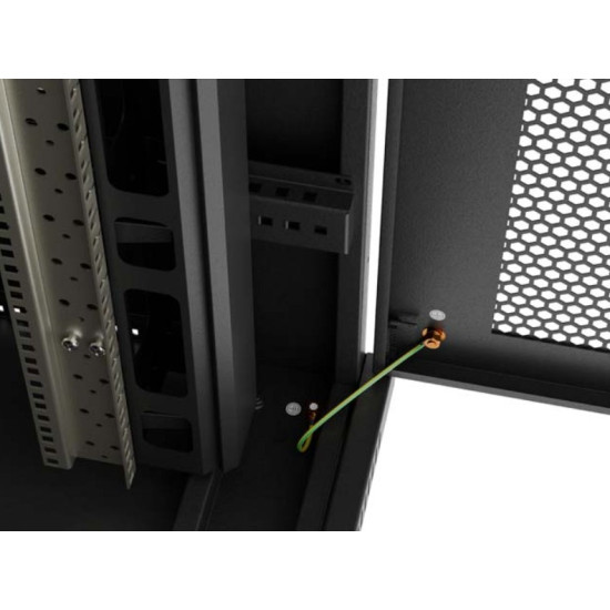 Szafa instalacyjna rack stojąca 19 cali 47U 800x1200 czarna drzwi perforowane LCD (flat pack) V2 