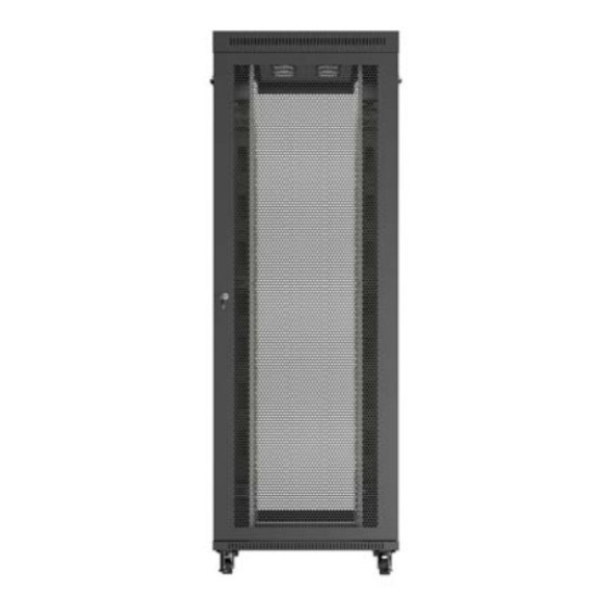 Szafa instalacyjna rack stojąca 19 cali 47U 800x1200 czarna drzwi perforowane LCD (flat pack) V2 
