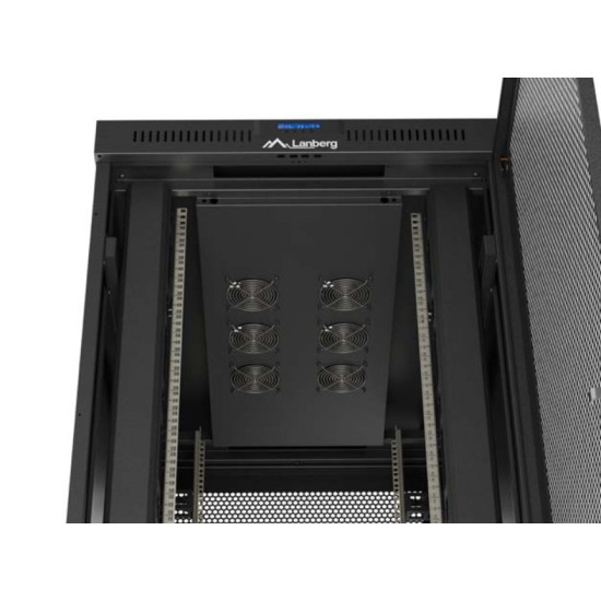 Szafa instalacyjna rack stojąca 19 cali 47U 800x1200 czarna drzwi perforowane LCD (flat pack) V2 