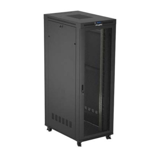 Szafa instalacyjna rack stojąca 19 cali 47U 800x1200 czarna drzwi perforowane LCD (flat pack) V2 