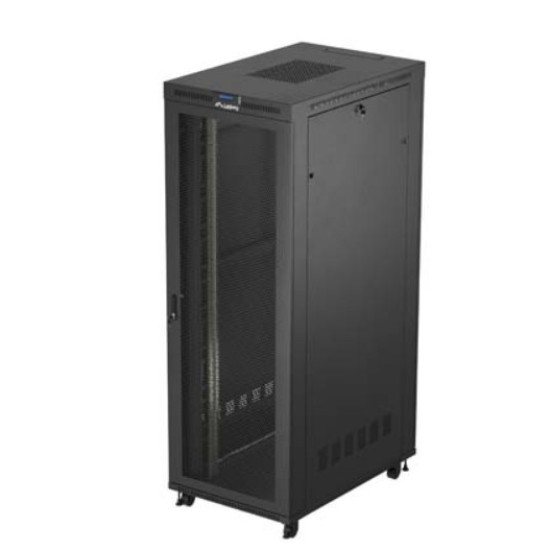Szafa instalacyjna rack stojąca 19 cali 47U 800x1200 czarna drzwi perforowane LCD (flat pack) V2 