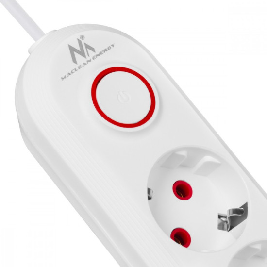 Listwa zasilająca 5 gniazd MCE395 W 3xUSB, 110-240v AC 50/60Hz, 2,1A max 2500W, biała