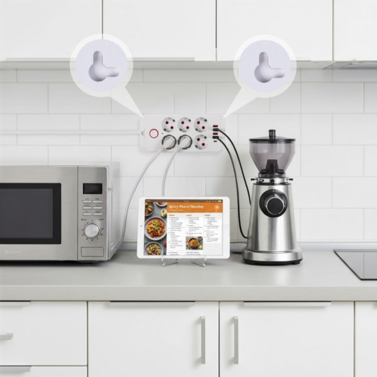 Listwa zasilająca MCE389 W 6 gniazd 4xUSB-A 1xUSB-C 110-240V, AC 50/60Hz, 2.1A max 2500W biała