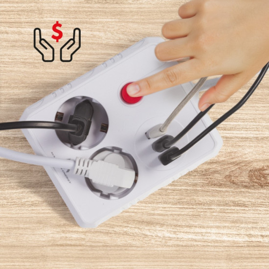 Listwa zasilająca, MCE388 W 2 gniazda, 3xUSB, 110-240V AC 50/60Hz, 2.1A max 2500W, 3m biała