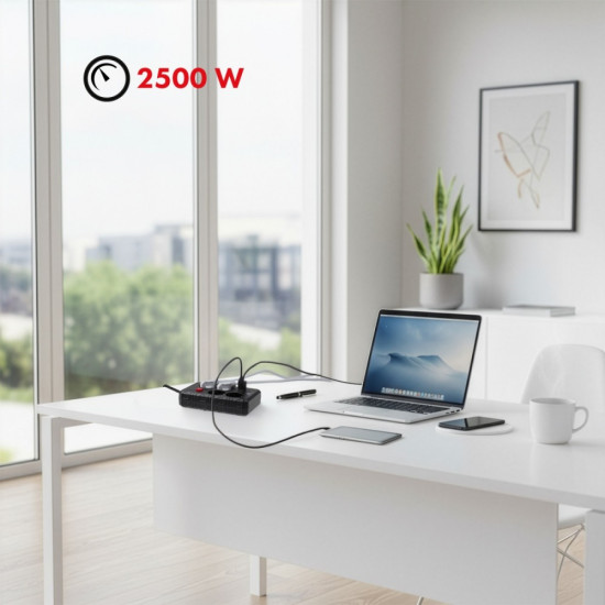 Listwa zasilająca MCE392 B, 4 gniazda 3xUSB, 110-240V AC 50/60Hz, 2.1A max 2500W, 1,5m czarna