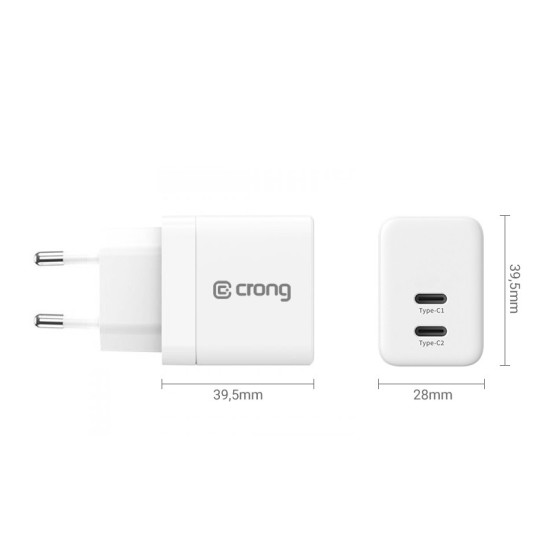 Ultra Compact GaN Ładowarka sieciowa 2x USB-C 35W PD 3.0 z PPS Biała