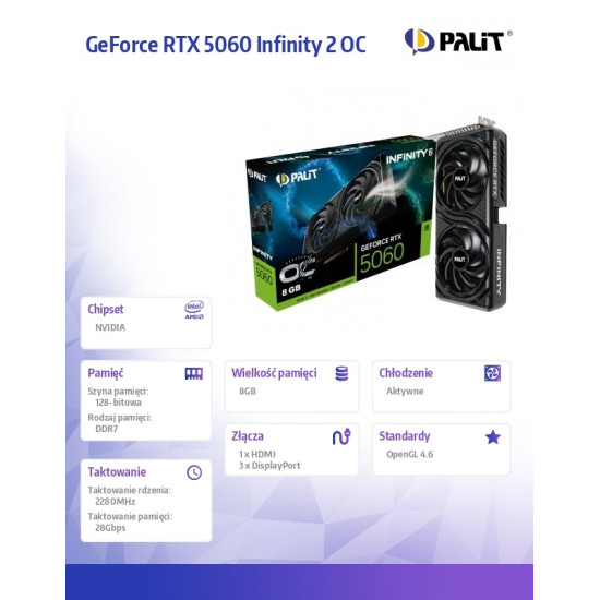 Karta graficzna GeForce RTX 5060 INFINITY 2 OC 8GB GDDR7 128bit 3DP/HDMI