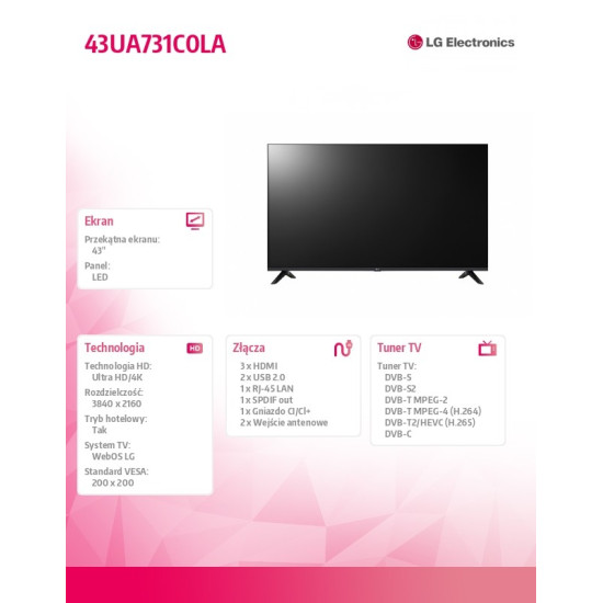 Telewizor LED 43 cale 43UA731C0LA.AEEQ