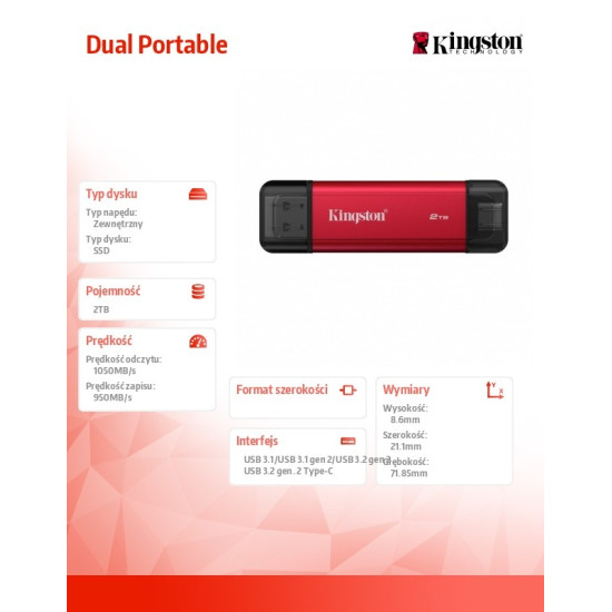 Dysk zewnętrzny SSD 2TB DualPortable USB-A/C 3.2 Gen2