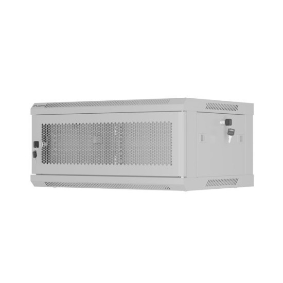 Szafa instalacyjna rack wisząca 19 cali 4U 600x450 drzwi perforowane (flat pack) szara