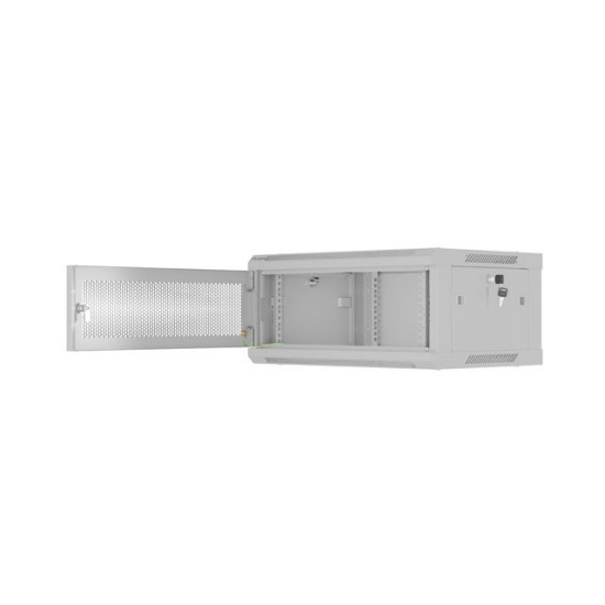 Szafa instalacyjna rack wisząca 19 cali 4U 600x450 drzwi perforowane (flat pack) szara