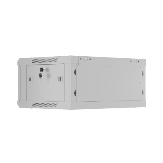 Szafa instalacyjna rack wisząca 19 cali 4U 600x450 drzwi perforowane (flat pack) szara
