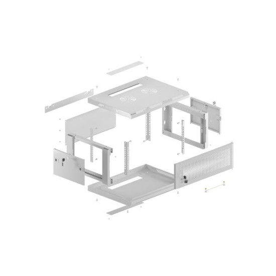 Szafa instalacyjna rack wisząca 19 cali 4U 600x450 drzwi perforowane (flat pack) szara