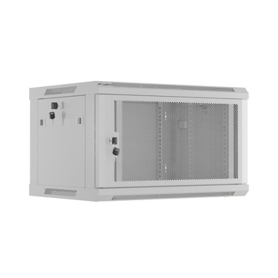 Szafa instalacyjna rack wisząca 19 cali 6U 600x450 drzwi perforowane (flat pack) szara