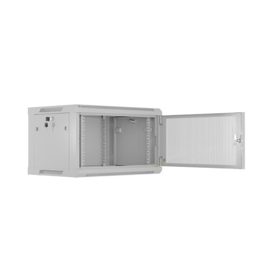 Szafa instalacyjna rack wisząca 19 cali 6U 600x450 drzwi perforowane (flat pack) szara