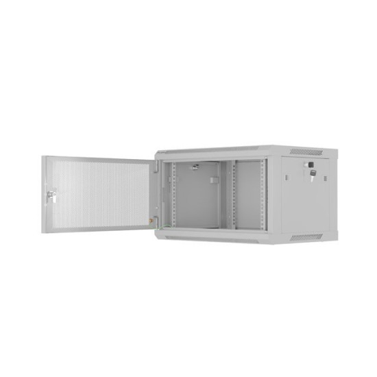 Szafa instalacyjna rack wisząca 19 cali 6U 600x450 drzwi perforowane (flat pack) szara